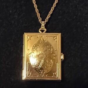 Gold Tone Trifold Book Locket Pendant Necklace